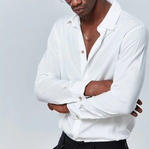 Dear Deer Men’s White Long Sleeve button Down Shirt sheer size Large